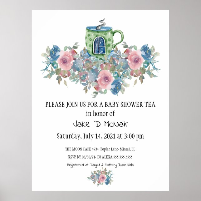 Party Einladung "Floral Baby Tee" Poster (Vorne)