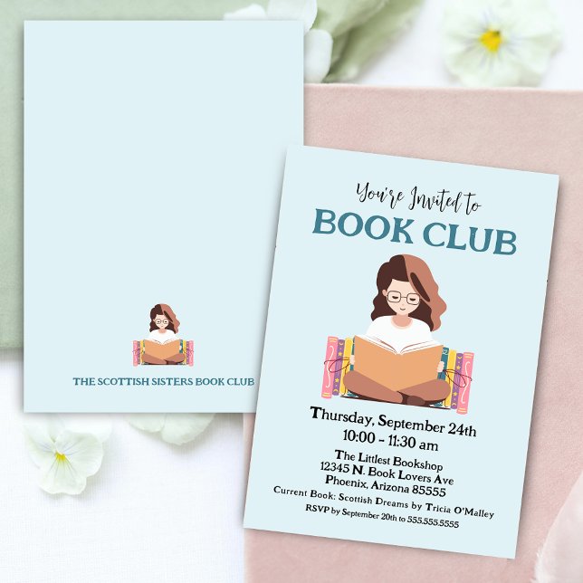 Party Einladung für Buchungsversammlungen (retro woman girl reading book club meeting party invitation for bookish book lovers social events)