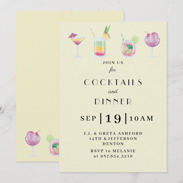 Party Einladung für Cocktails und Getränke (Vorne/Hinten)