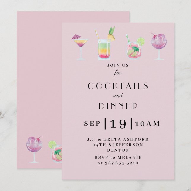 Party Einladung für Cocktails und Getränke (Vorne/Hinten)