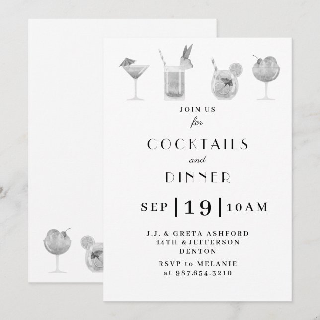 Party Einladung für Cocktails und Getränke (Vorne/Hinten)
