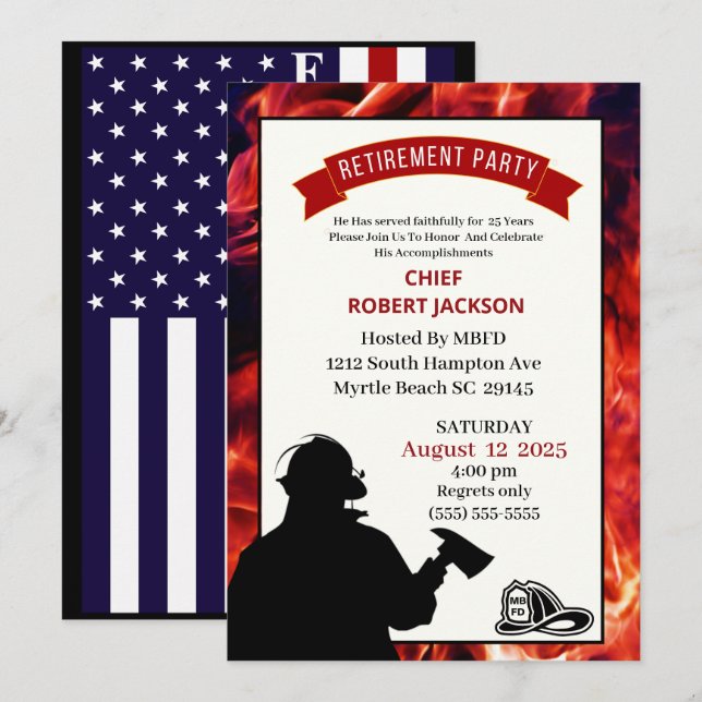 Party Einladung für das Ruhen von Feuerwehren (Vorne/Hinten)