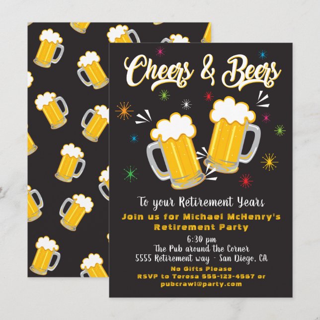 Party Einladung für das Ruhestand von Cheers und B (Vorne/Hinten)