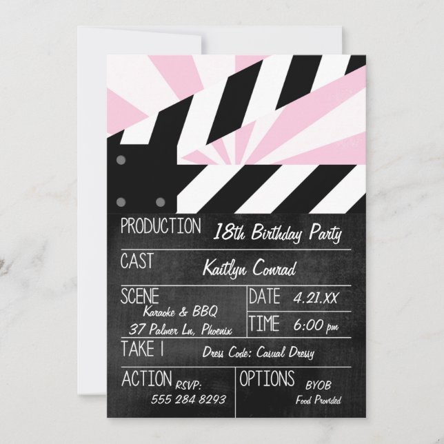 Party Einladung für Filmklapper-Aktion (Vorderseite)