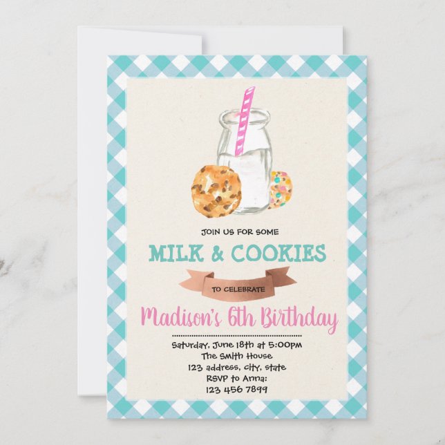 Party Einladung für Niedliche Milch und Kekse (Vorderseite)
