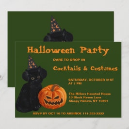 Party Einladung für Schwarze Katze und Kürbislater