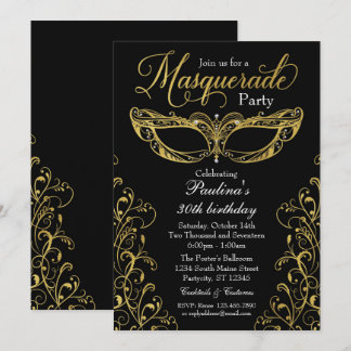 Party Einladung für Schwarze und Goldmasken