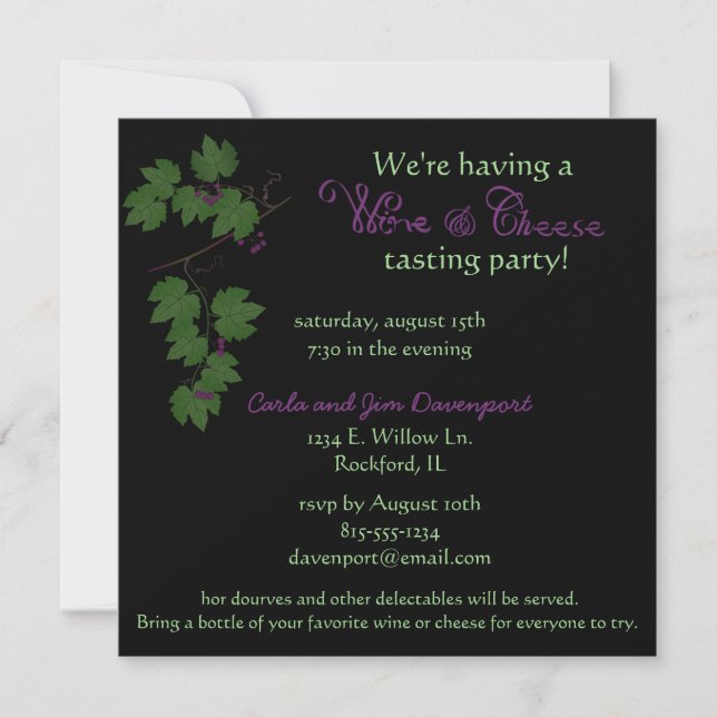 Party Einladung für Weinverkostungen und Käse (Vorderseite)