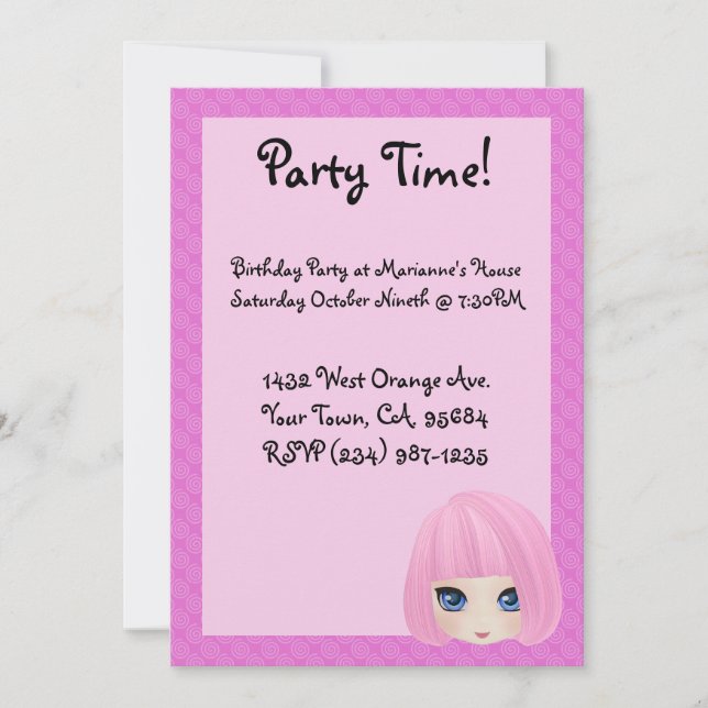 Party Einladung Girly (Vorderseite)