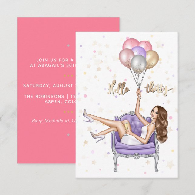 Party Einladung Girly 30. Geburtstag (Vorne/Hinten)