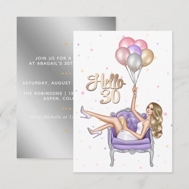 Party Einladung Girly 30. Geburtstag (Vorne/Hinten)