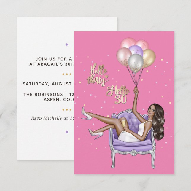 Party Einladung Girly 30. Geburtstag (Vorne/Hinten)