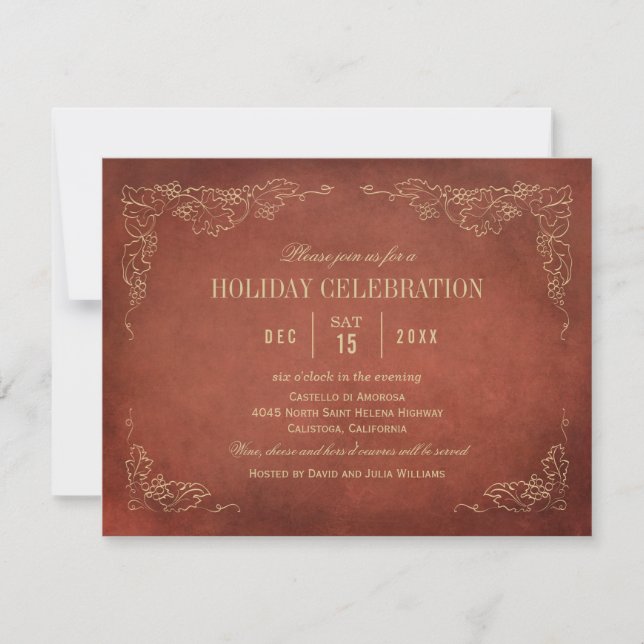 Party Einladung Holiday Wine | Vintager Weinberg (Vorderseite)