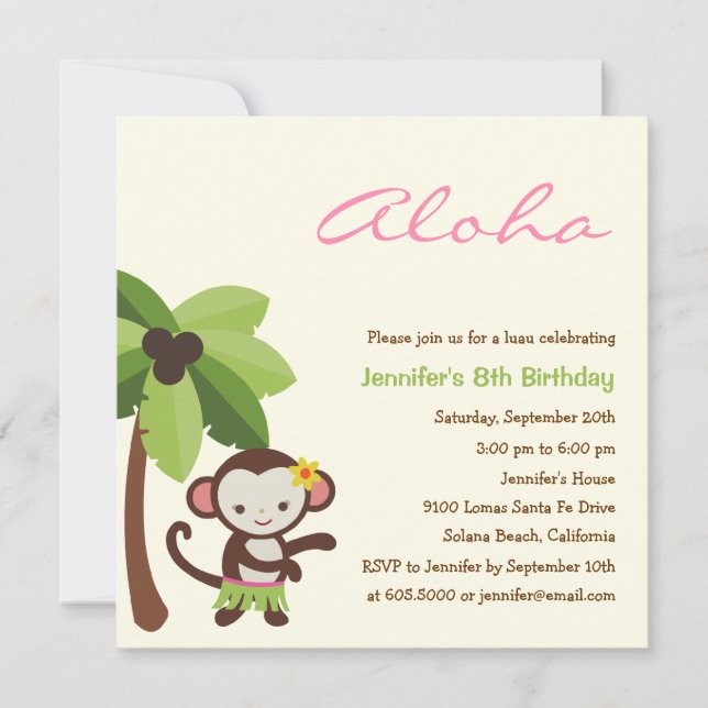 Party Einladung Hula Monkey Luau (Vorderseite)