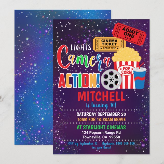 Party Einladung Kino Party (Vorne/Hinten)