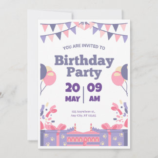 Party Einladung lila und rosa Niedliche Geburtstag
