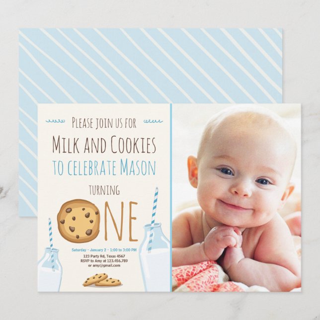 Party Einladung Milch und Cookies Geburtstag (Vorne/Hinten)