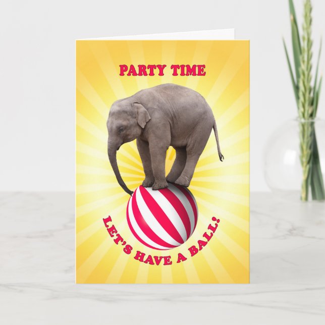Party Einladung mit einem glücklichen Elefanten au (Vorderseite)
