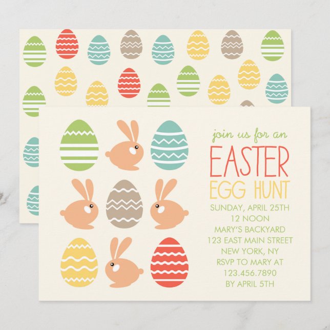 Party Einladung niedliche Bunnies und Ostereier (Vorne/Hinten)