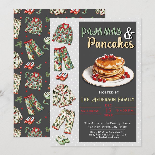 Party Einladung Pajama und Pancakes (Vorne/Hinten)