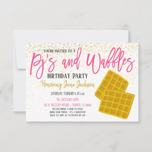 Party Einladung Pajamas und Waffeln (Vorderseite)