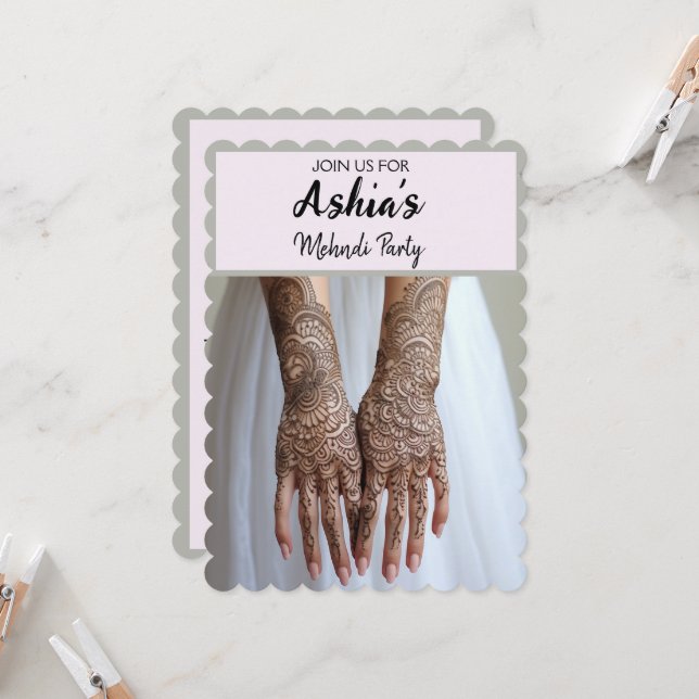 Party Einladung personalisiert Mehndi/Henna (Vorderseite/Rückseite Beispiel)