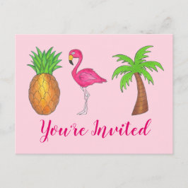 Party Einladung Pink Flamingo Palm Tree Ananas