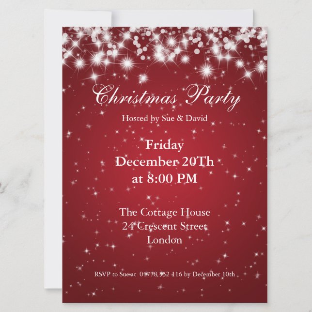 Party Einladung Red Elegante Sparkle Custom (Vorderseite)