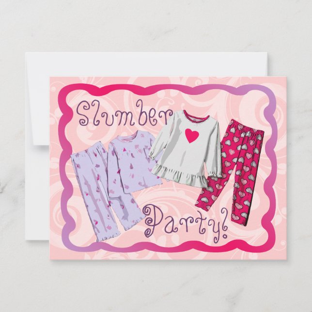 Party Einladung, Rosa und Lila PJ Einladung (Vorderseite)