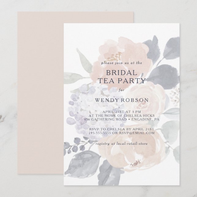 Party Einladung Rustic Floral Bridal Tee (Vorne/Hinten)
