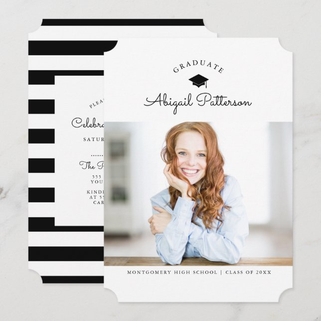 Party Einladung Schwarz-Weiß (Vorne/Hinten)