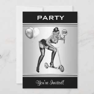 Party-Einladung Schwarz-Weiß-Stil Pin-Up-Girl 1 Einladung