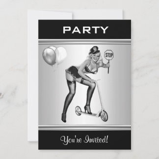 Party-Einladung Schwarz-Weiß-Stil Pin-Up-Girl 1 Einladung