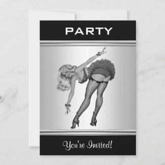 Party-Einladung Schwarz-Weiß-Stil Pin-Up-Mädchen 1 Einladung