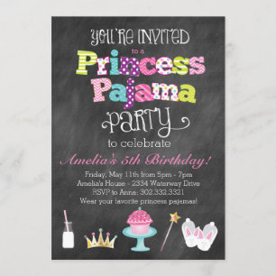 Party Einladung Tafel-Prinzessin-Pajama