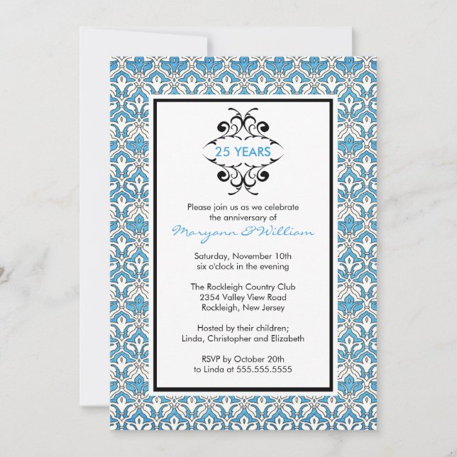 Party Einladung Turquoise Damask zum 25. Jubiläum (Vorderseite)