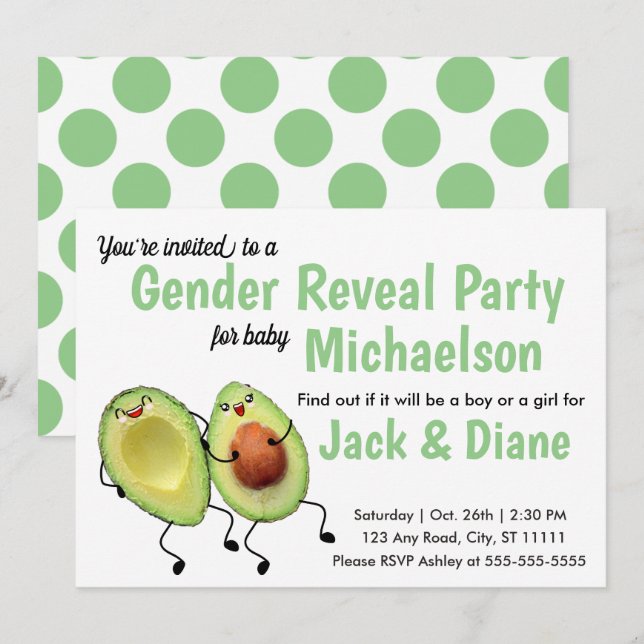 Party Einladung von Avocado Couple Gender (Vorne/Hinten)