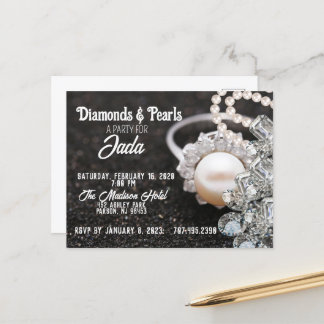 Party Einladung von Diamanten und Perlen Postkarte