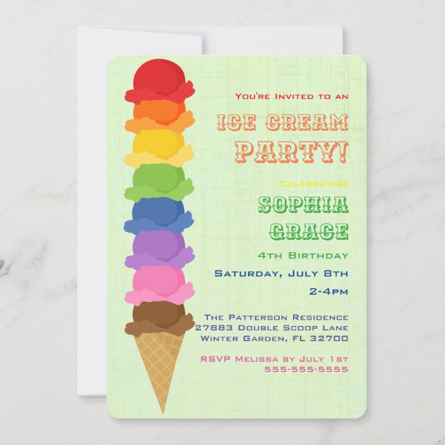 Party Einladung von niedlichem Eiscreme-Kindergebu (Vorderseite)