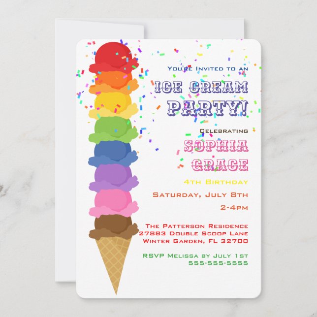 Party Einladung von niedlichem Eiscreme-Kindergebu (Vorderseite)
