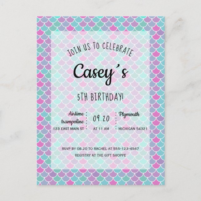 Party Einladung von Pastel mermaid Postkarte (Vorderseite)