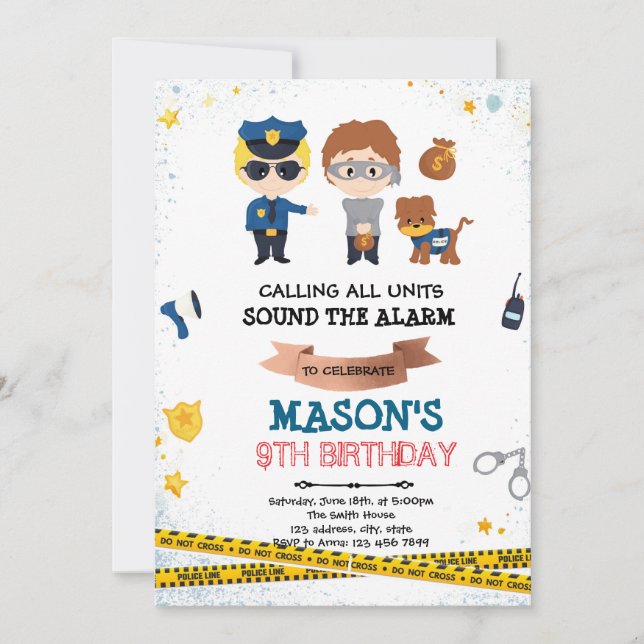 Party Einladung von Polizisten und Räubern (Vorderseite)