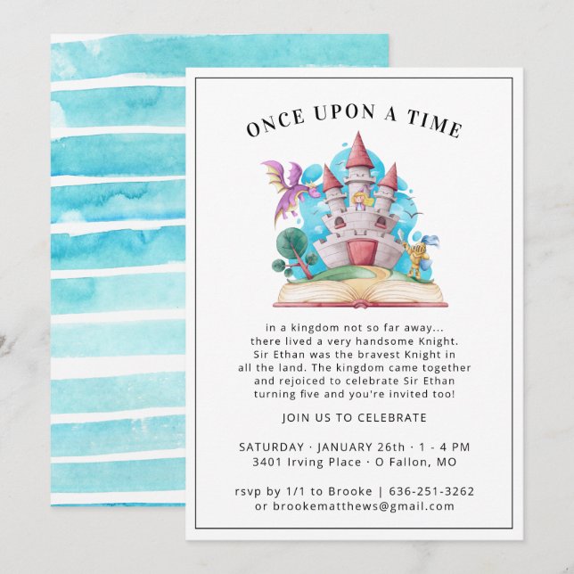 Party Einladung von Rittern und Drachen (Vorne/Hinten)