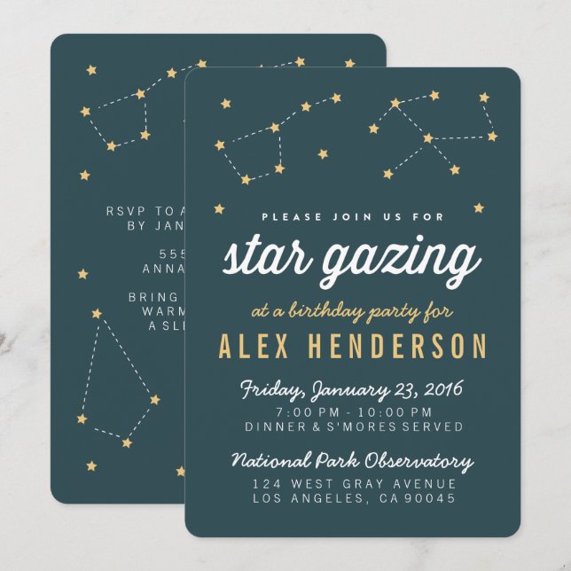Party Einladung von Star Gazing Kindergeburtstag (Vorne/Hinten)