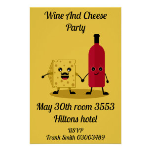 Party Einladung von Wein und Käse Poster