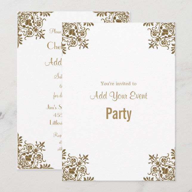 Party Einladung von White and Gold Jedem Anlass (Vorne/Hinten)