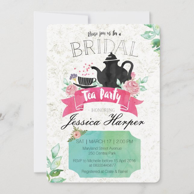 Party Einladung Watercolor Flora Bridal (Vorderseite)