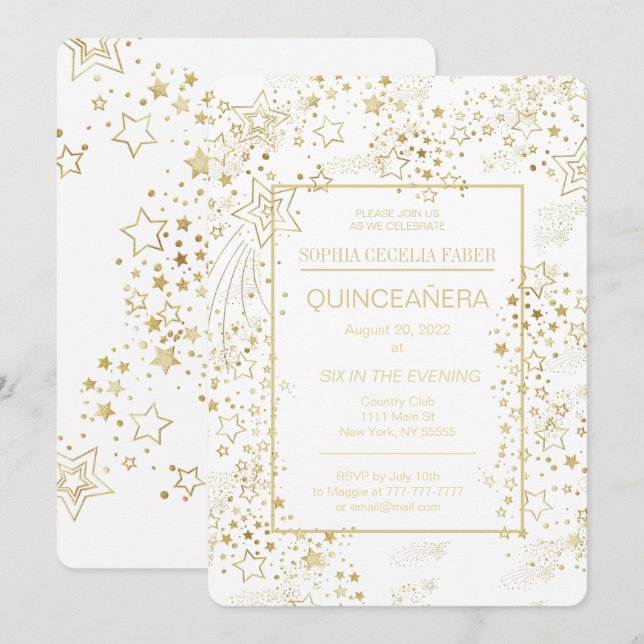 Party Einladung White and Gold Quinceñera (Vorne/Hinten)