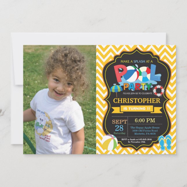 Party Einladung Yellow Splish Splash Boy (Vorderseite)