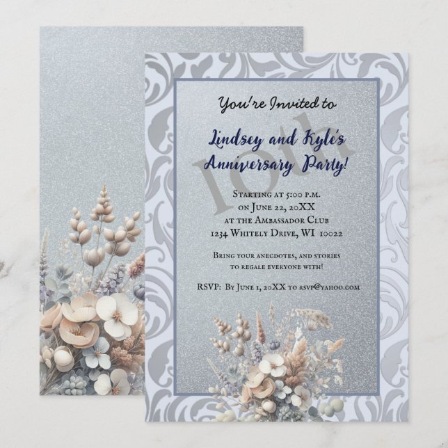 Party Einladung zum 10. Hochzeitstag (Vorne/Hinten)
